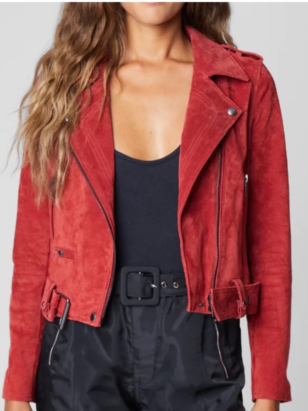 Blank NYC Red Suede Moto Jacket